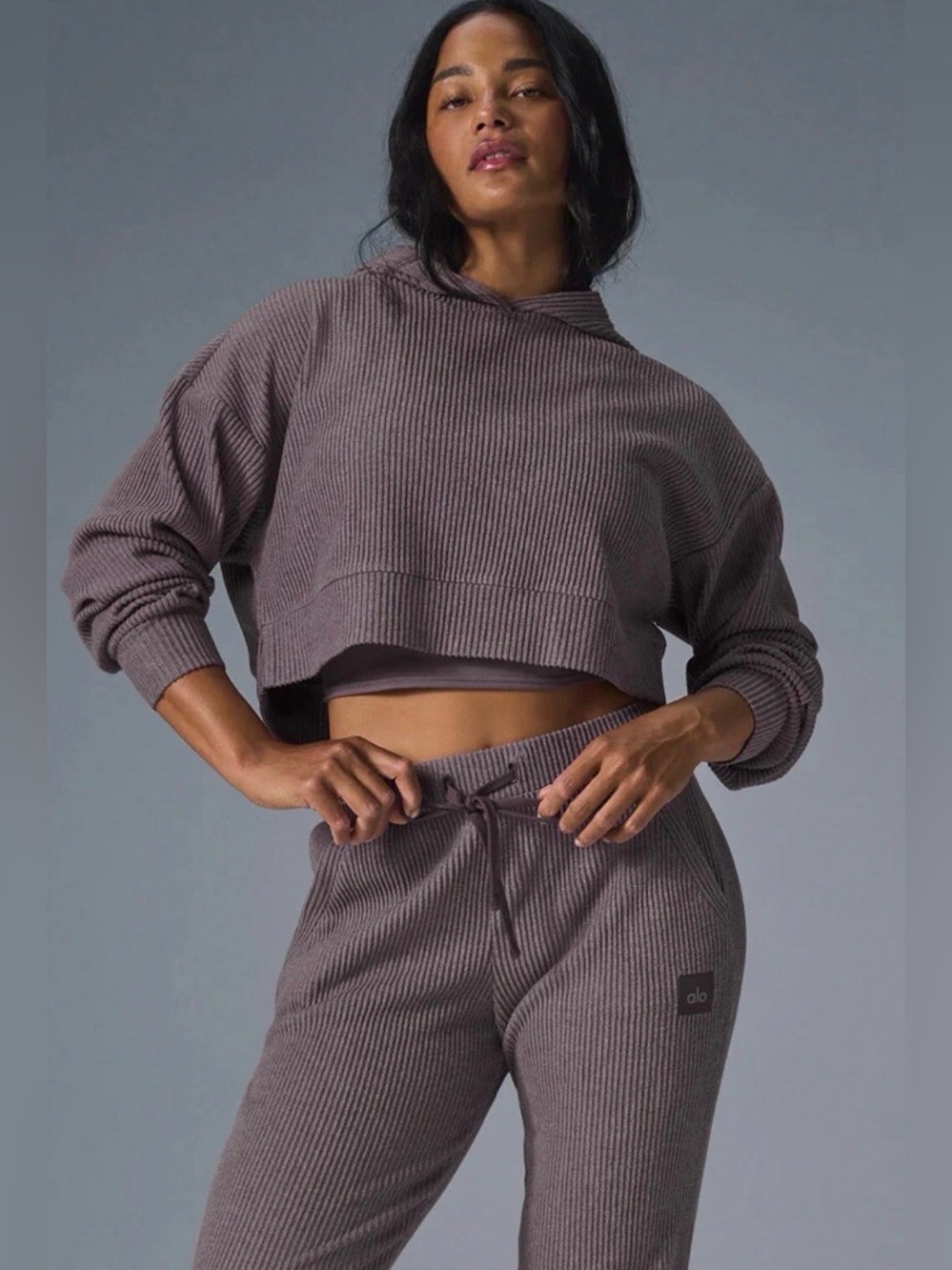 Alo yoga muse hoodie grey ribbed sz L